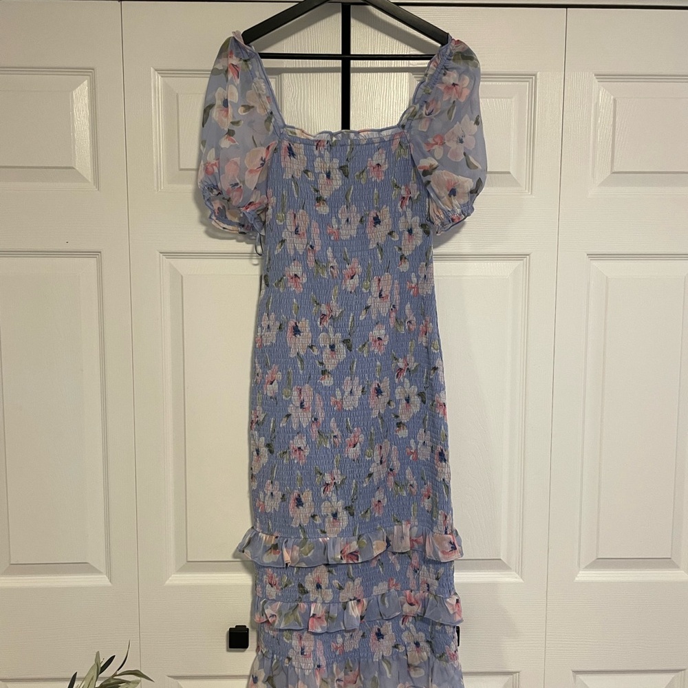 Abercrombie & Fitch Blue Floral Smocked Dress